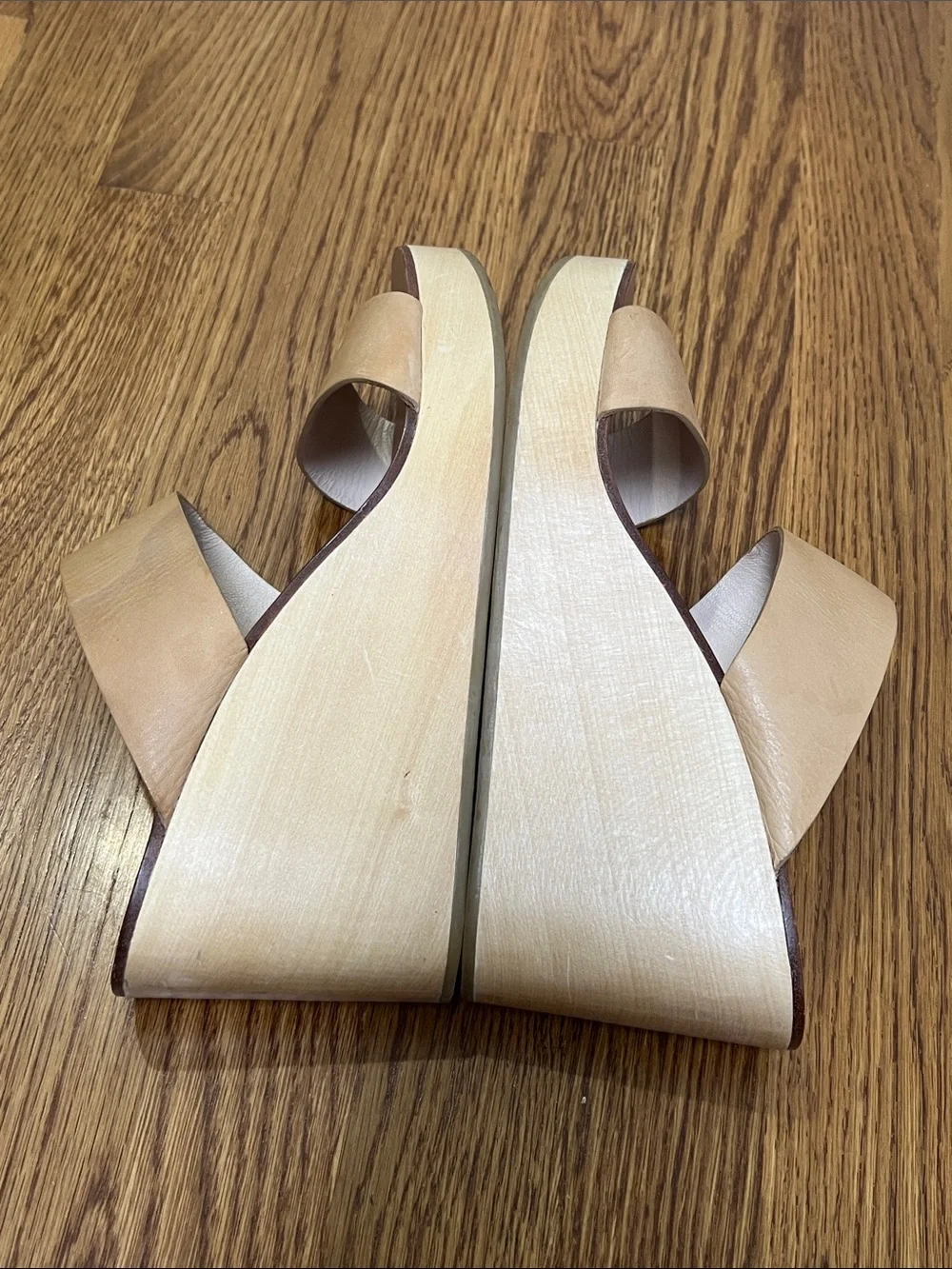 Loeffler Randall Neutral Double-Strap Wooden Wedge Slides Size 10